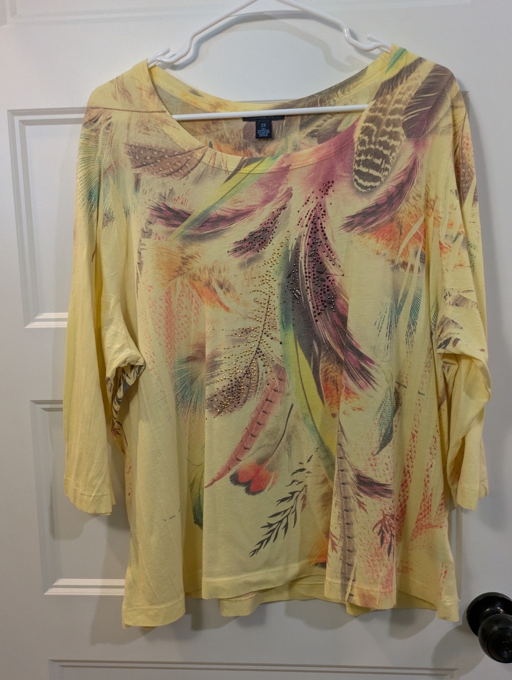 Westbound Yellow Feather-Print Top